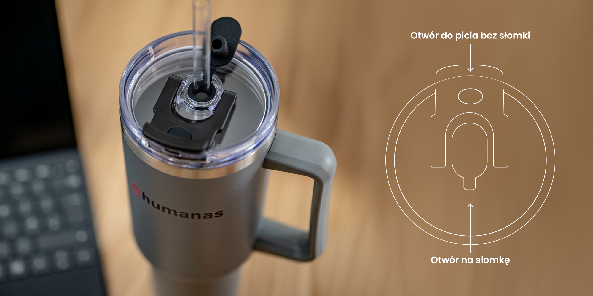 Kubek termiczny Humanas Viva 1200 ml - szary